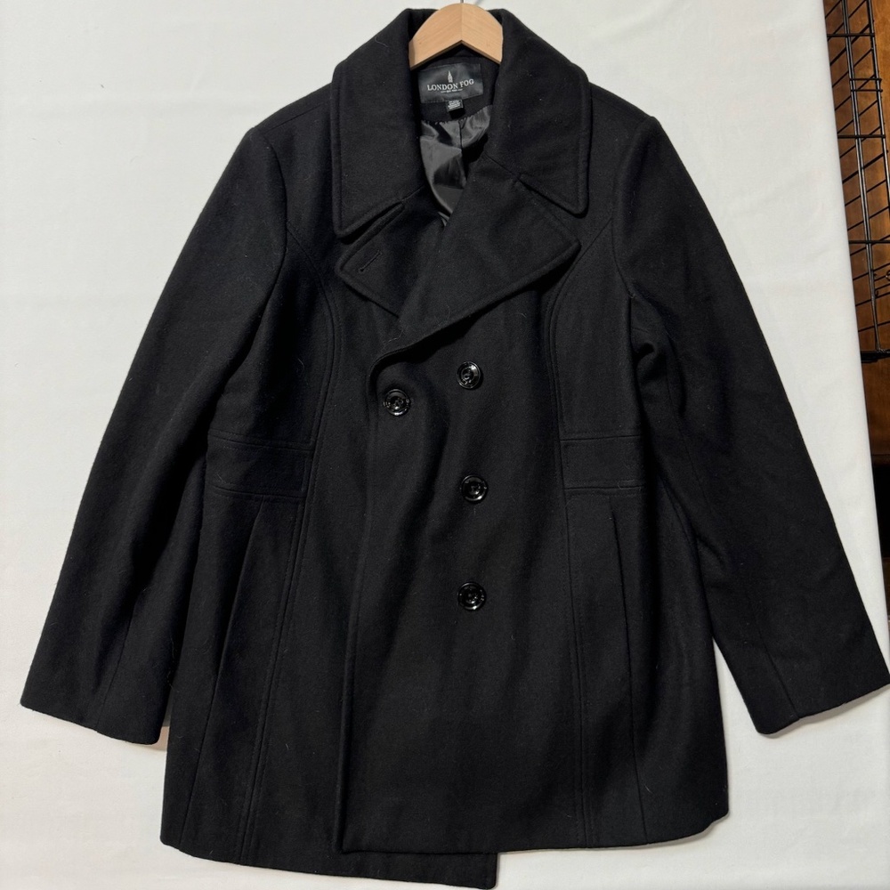 London Fog Solid Black Wool Coat